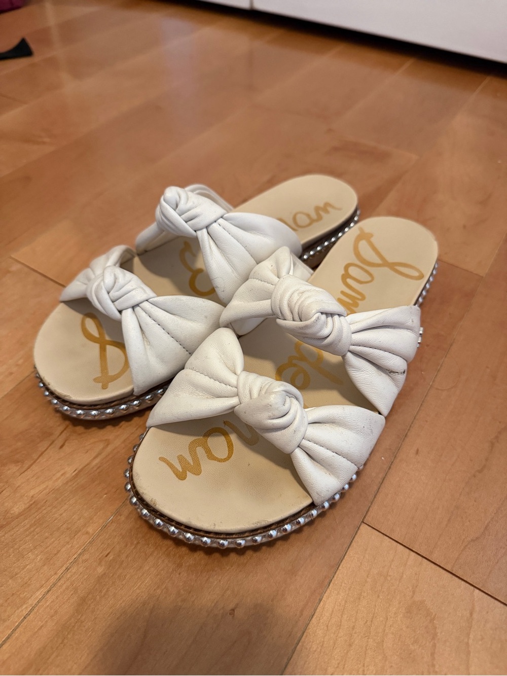 Sam Edelman White Knotted Double-Band Slide Sandals